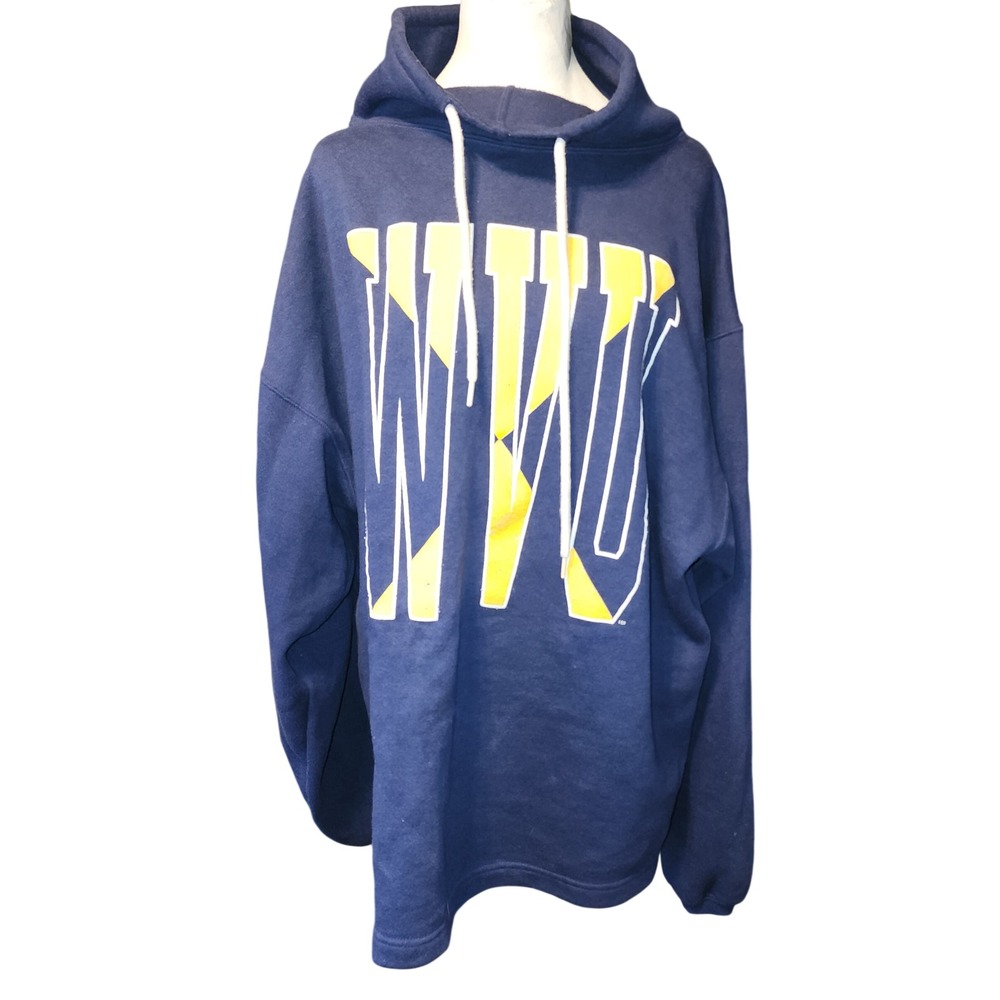 Vintage WVU West Virginia University Funnel Neck Hoodie Navy Blue XL Mountaineer